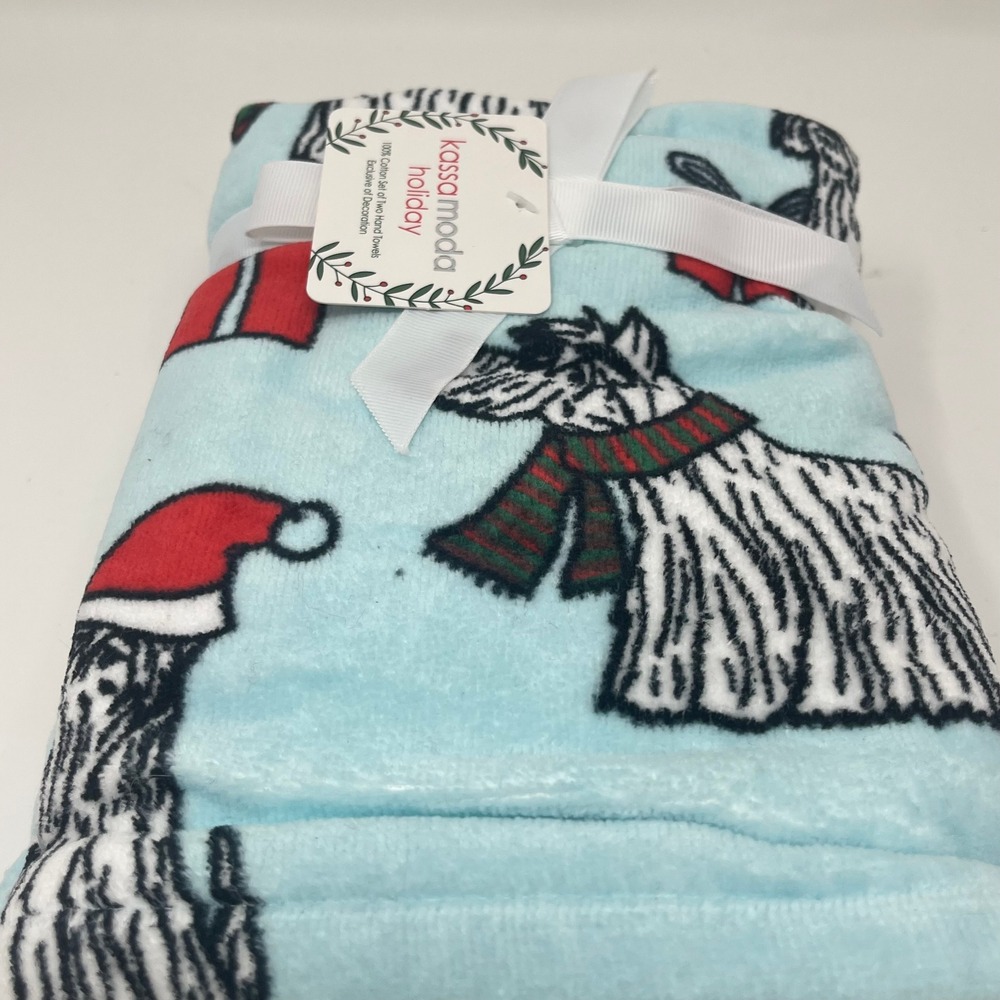 Kassa Moda Holiday Dog Hand Towels 100% Cotton Scottie Christmas Bathroom Decor
